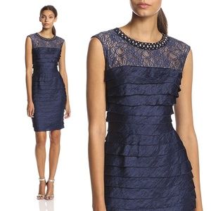 London Times Beaded Necklace Navy Shutter Dress
